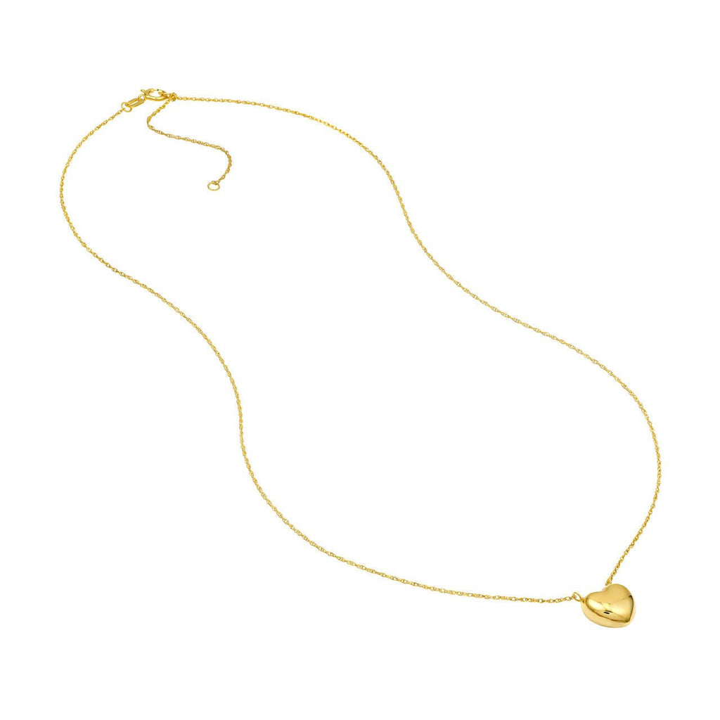 14K Gold Large Puffy Heart Pendant Necklace