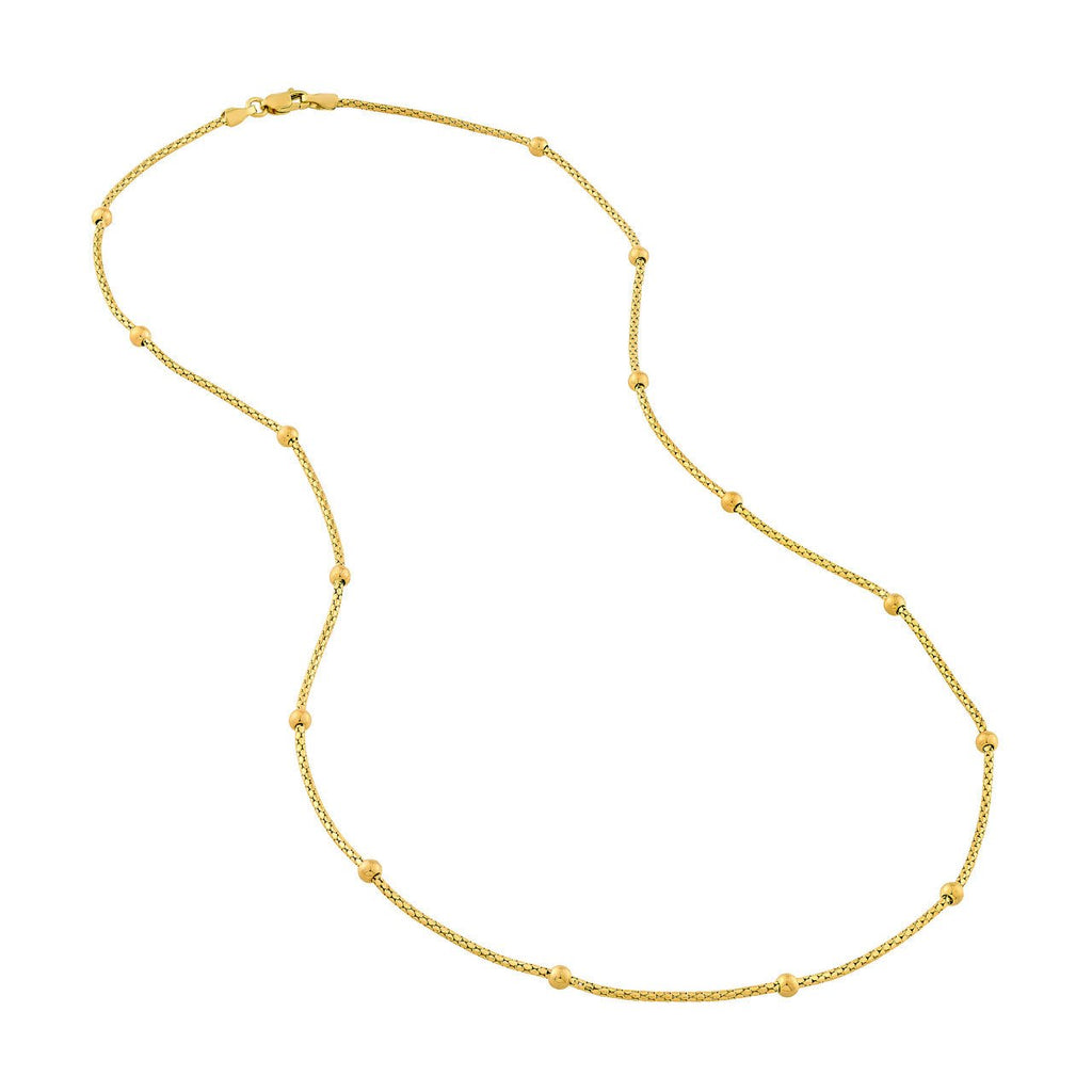 14K Gold Diamond Cut Beaded Popcorn Chain Necklace