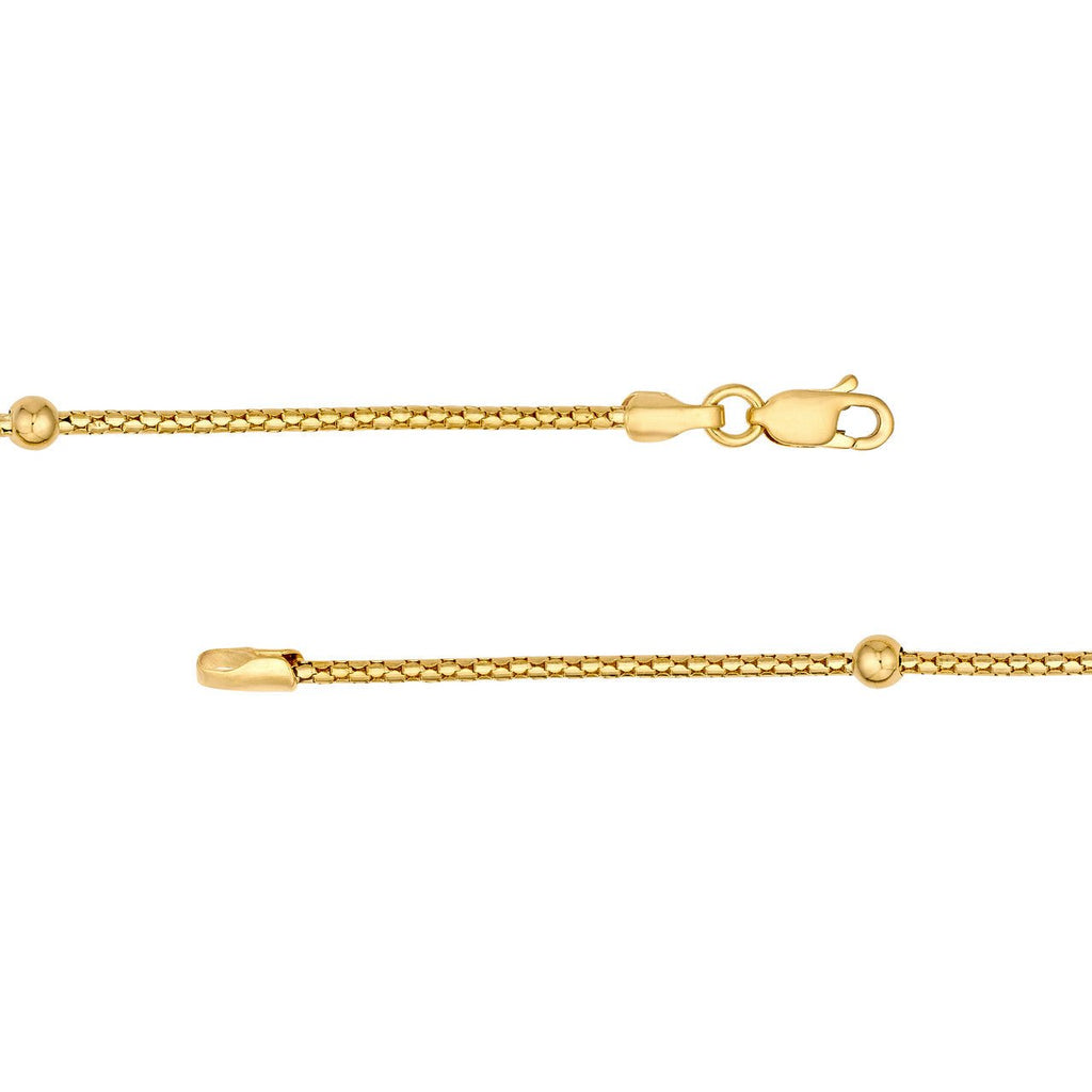 14K Gold Diamond Cut Beaded Popcorn Chain Necklace