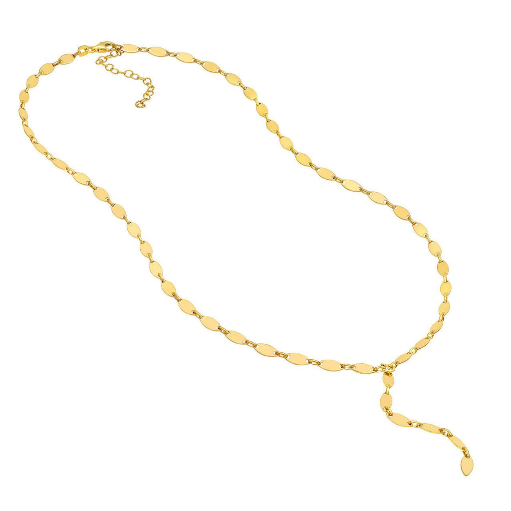 14K Gold Oval Shape Link Lariat Necklace