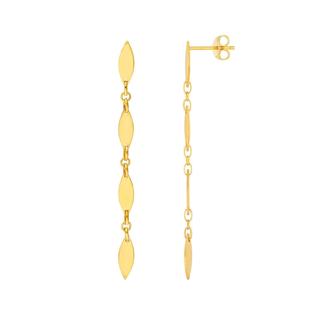 14K Gold Long Mirror Chain Dangle Earrings