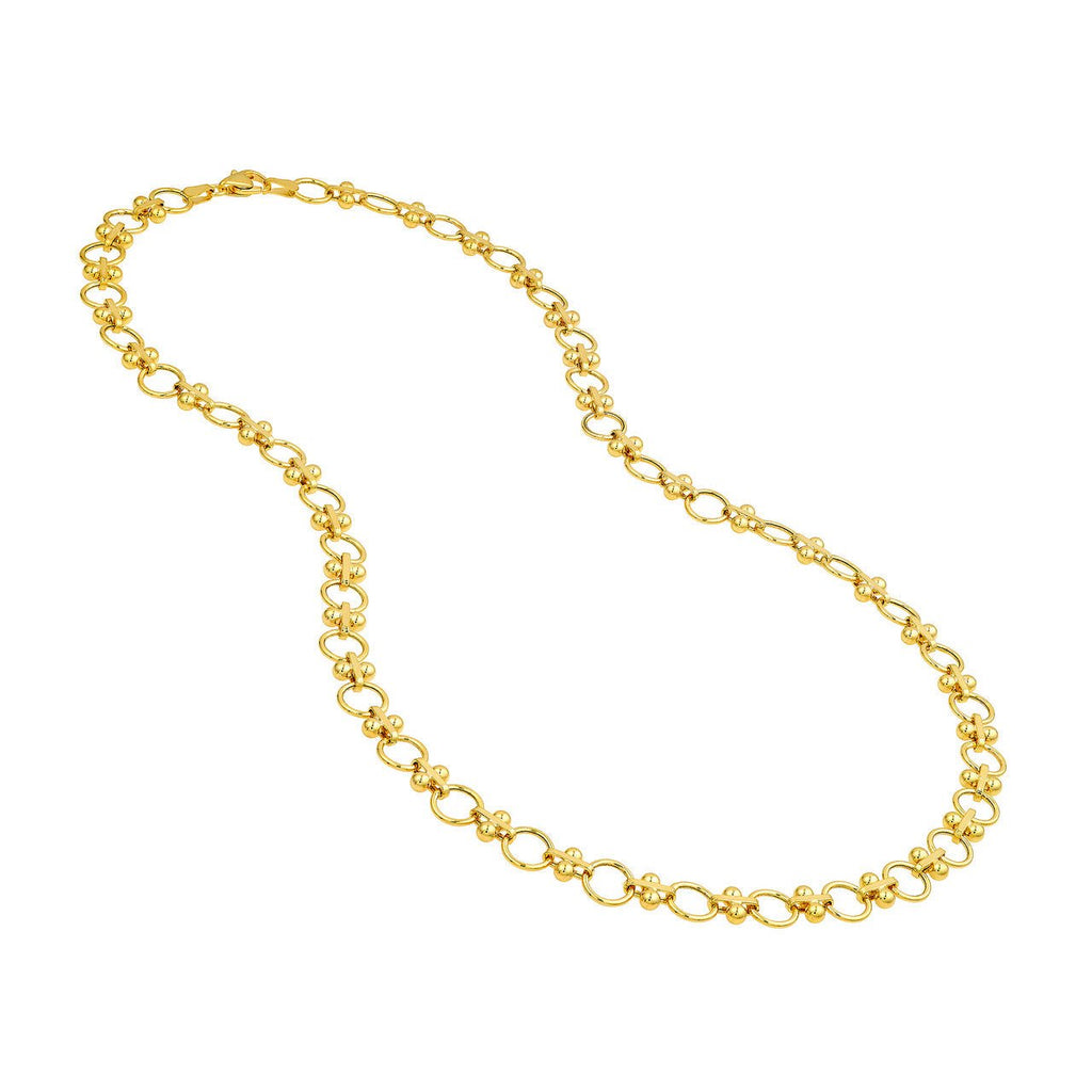 14K Gold Alternating Beaded Bar and Link Necklace