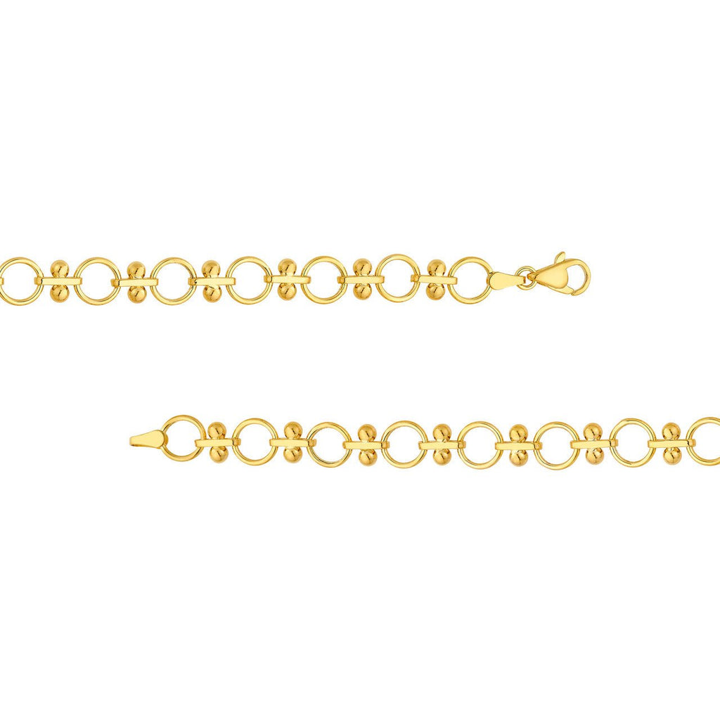 14K Gold Alternating Beaded Bar and Link Necklace