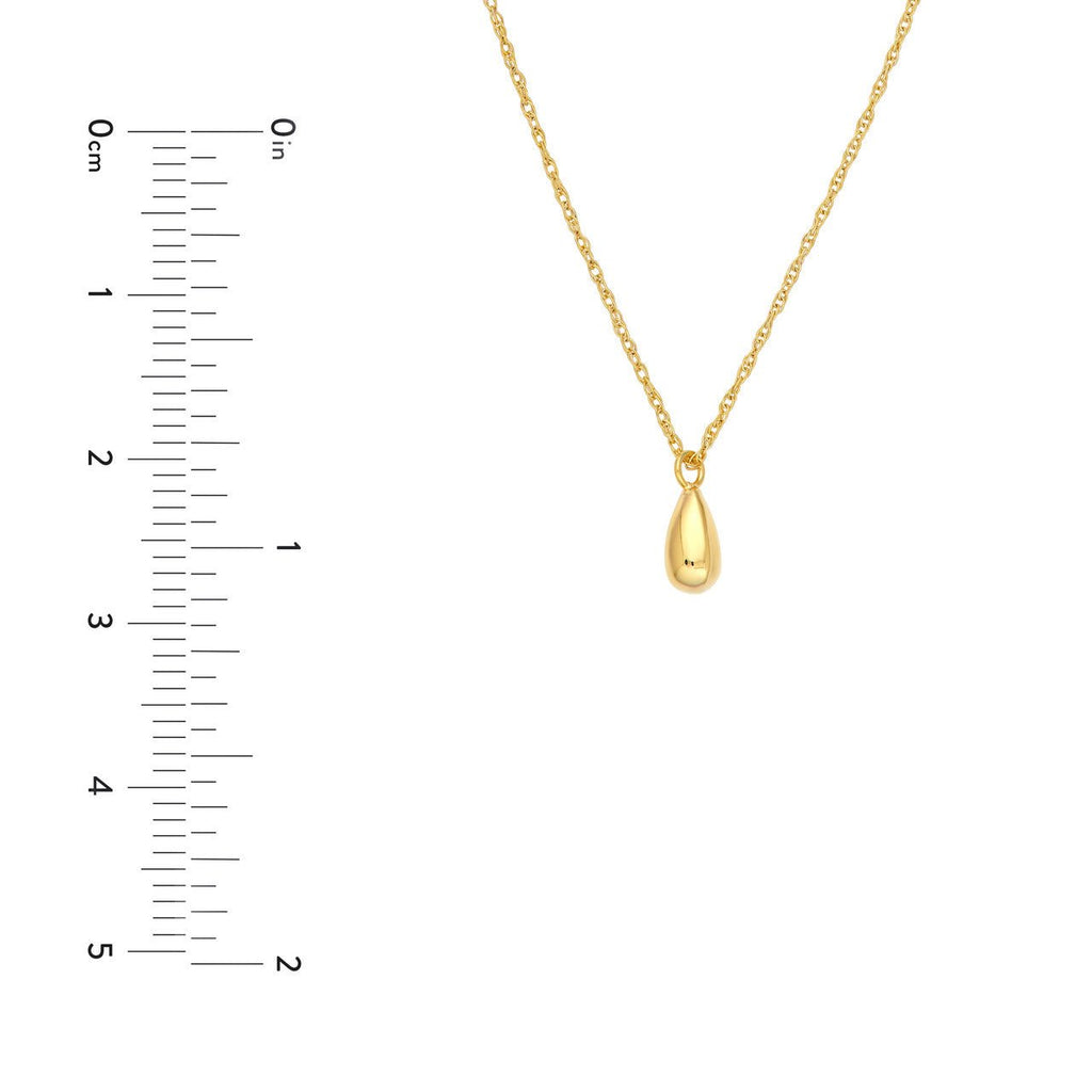 14K Gold Small Puffy Tear Drop Pendant Necklace