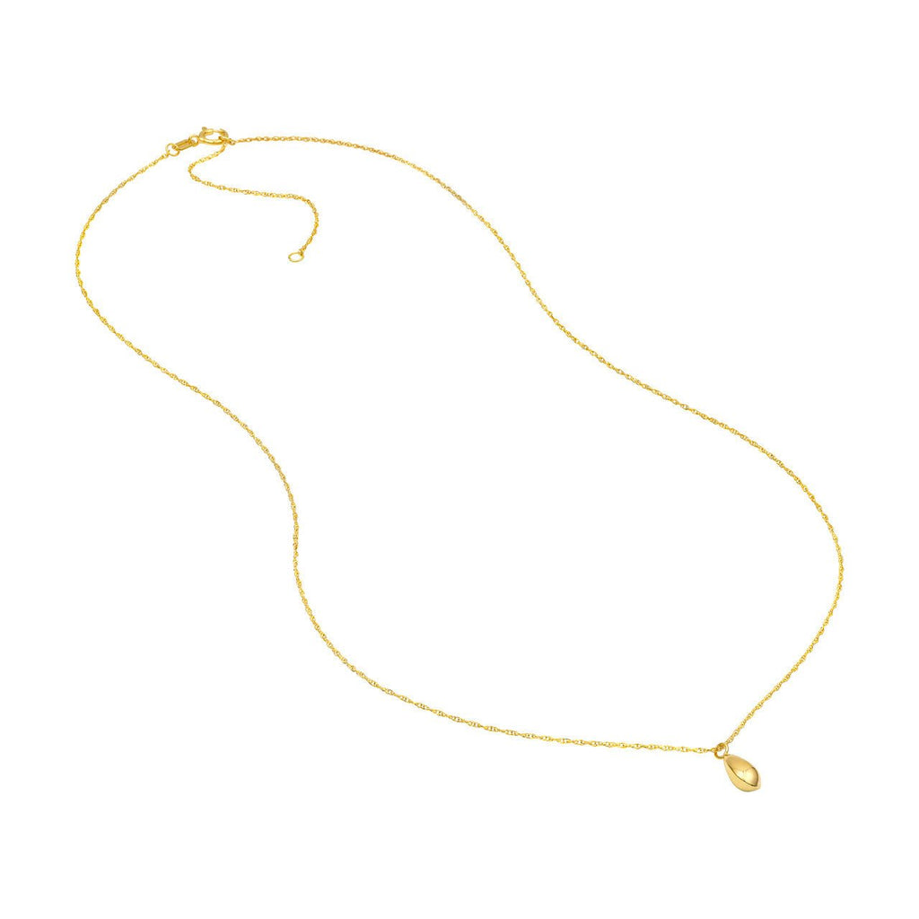 14K Gold Puffy Tear Drop Pendant Necklace