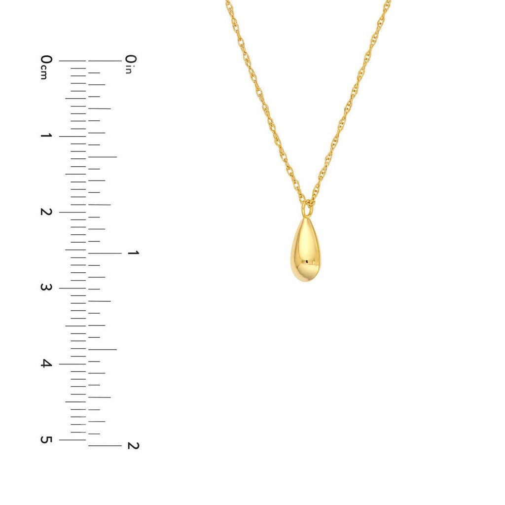 14K Gold Puffy Tear Drop Pendant Necklace