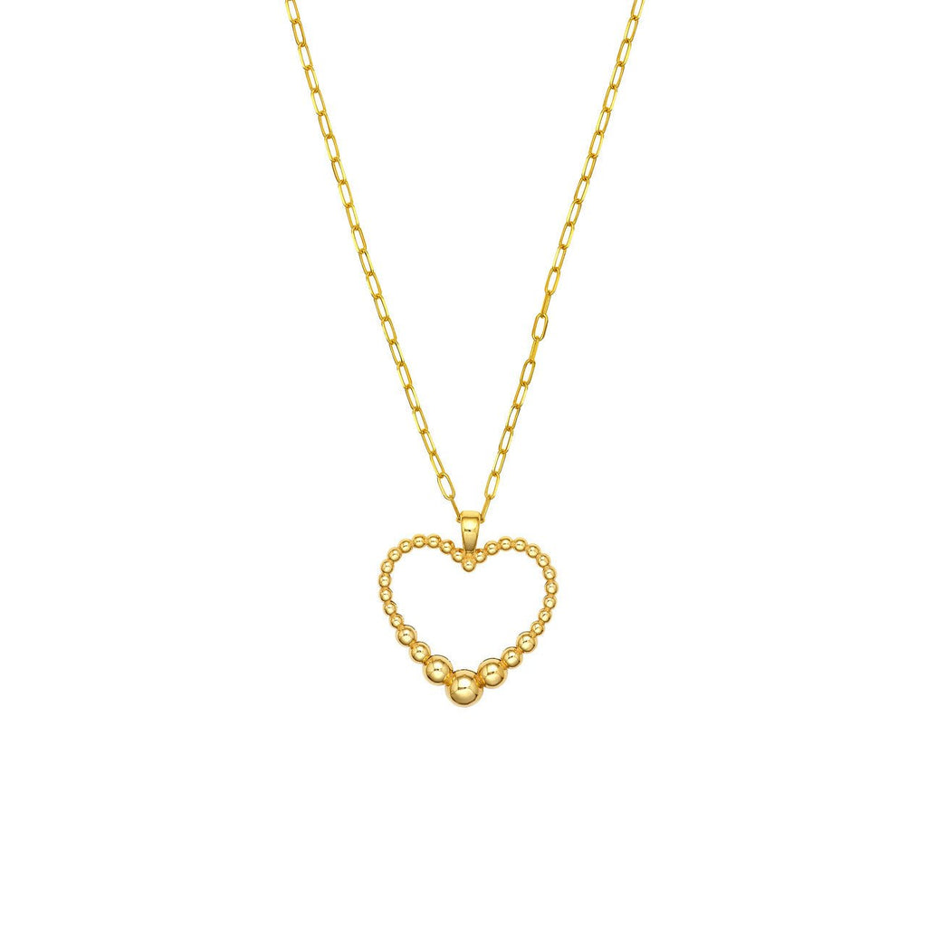 14K Gold Graduated Open Bead Heart Pendant Necklace