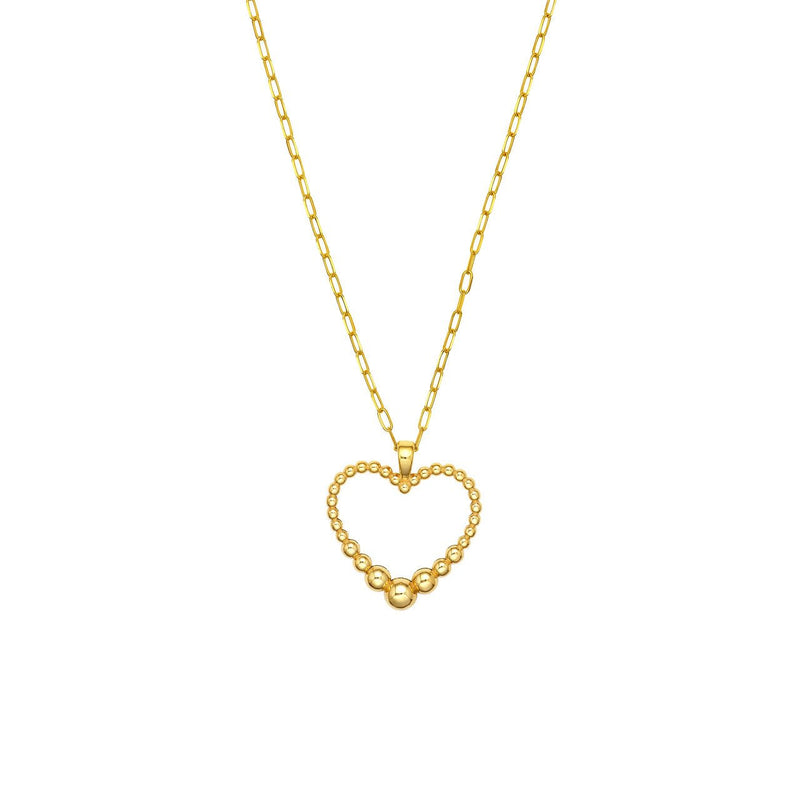 14K Gold Graduated Open Bead Heart Pendant Necklace