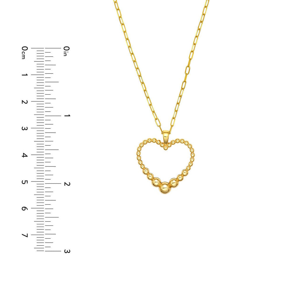 14K Gold Graduated Open Bead Heart Pendant Necklace