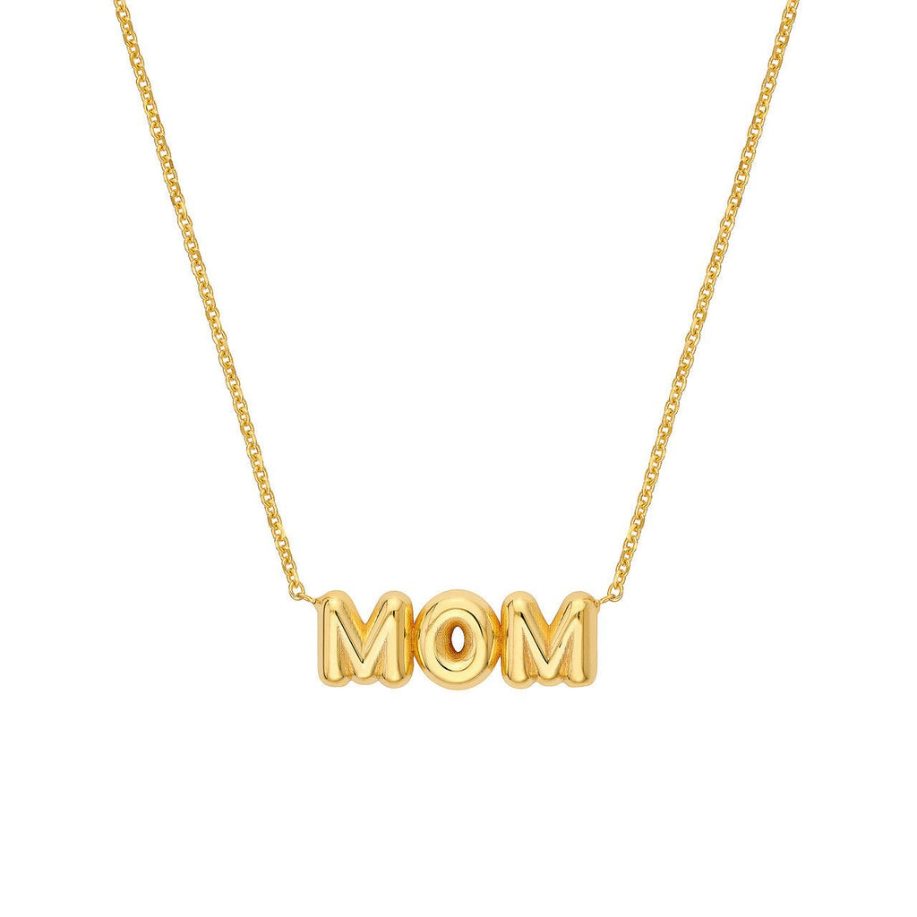14K Gold Puffy Mom Pendant Necklace