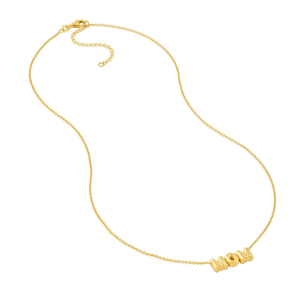 14K Gold Puffy Mom Pendant Necklace