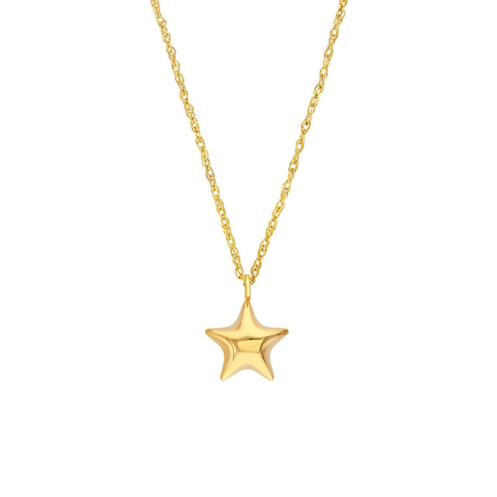 14K Gold Puff Star Pendant Necklace