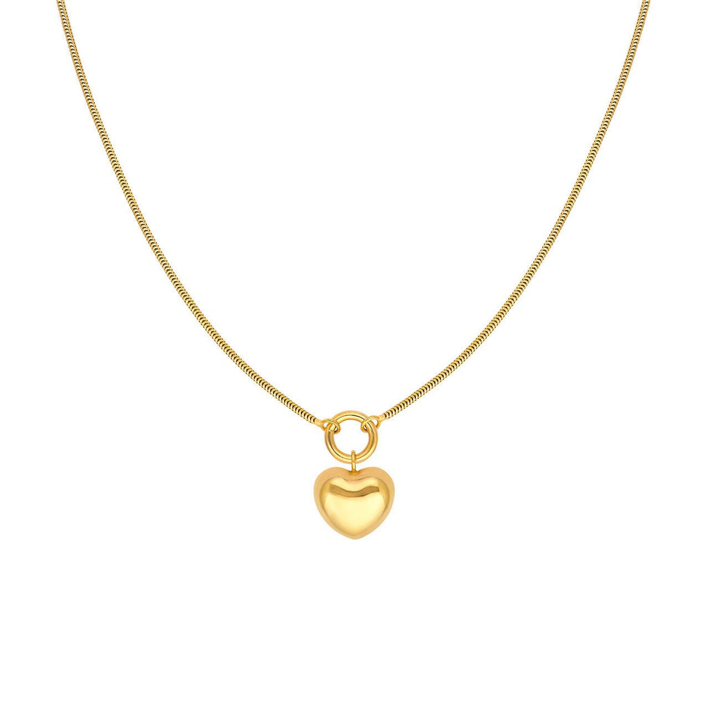 14K Gold Dangle Puff Heart Necklace