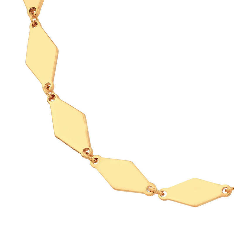 14K Gold Graduated Flat Diamond Shape Link Necklace