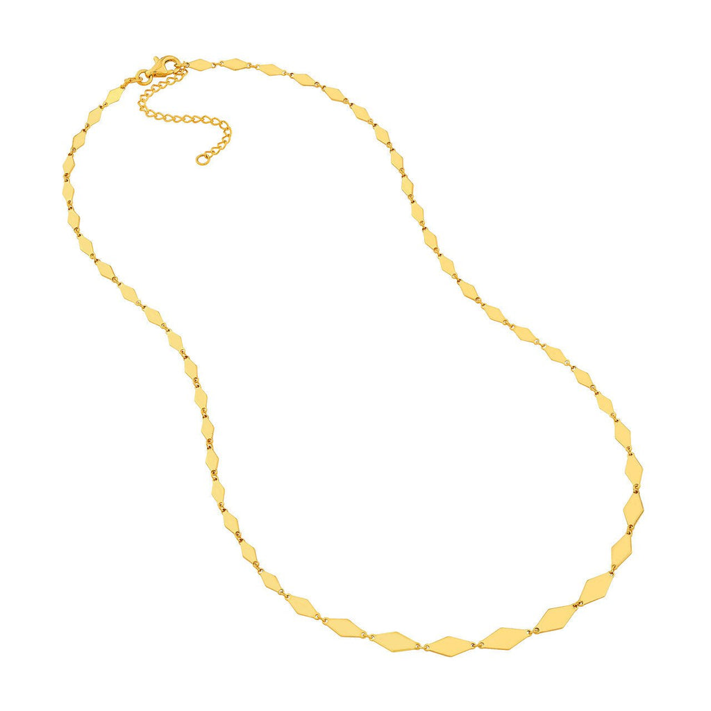 14K Gold Graduated Flat Diamond Shape Link Necklace