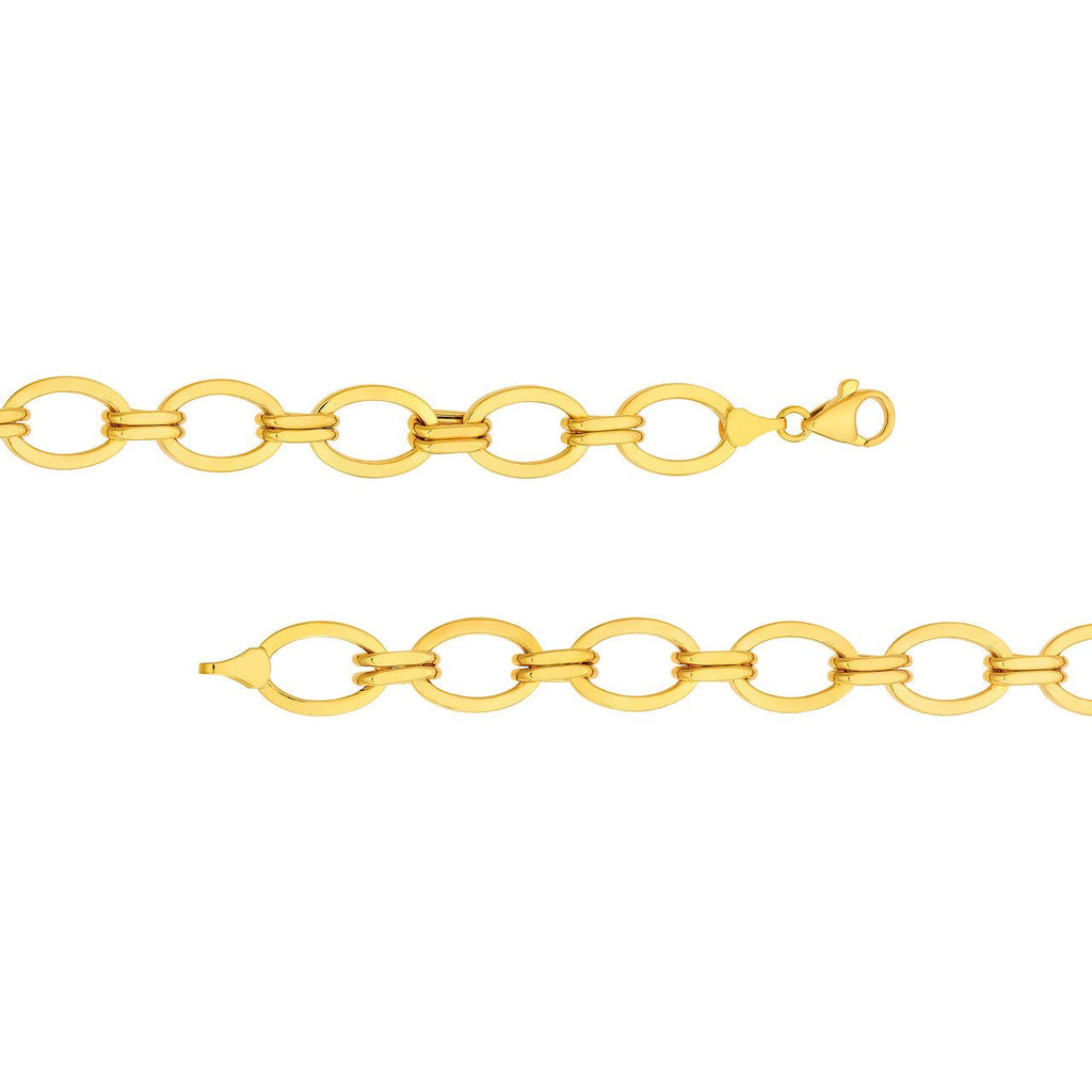 14K Gold Oval and Double Link Chain Bracelet