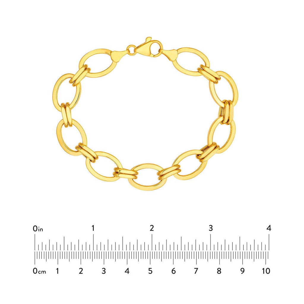 14K Gold Oval and Double Link Chain Bracelet