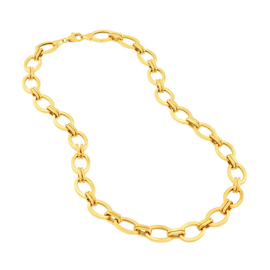 14K Gold Oval and Double Link Chain Necklace