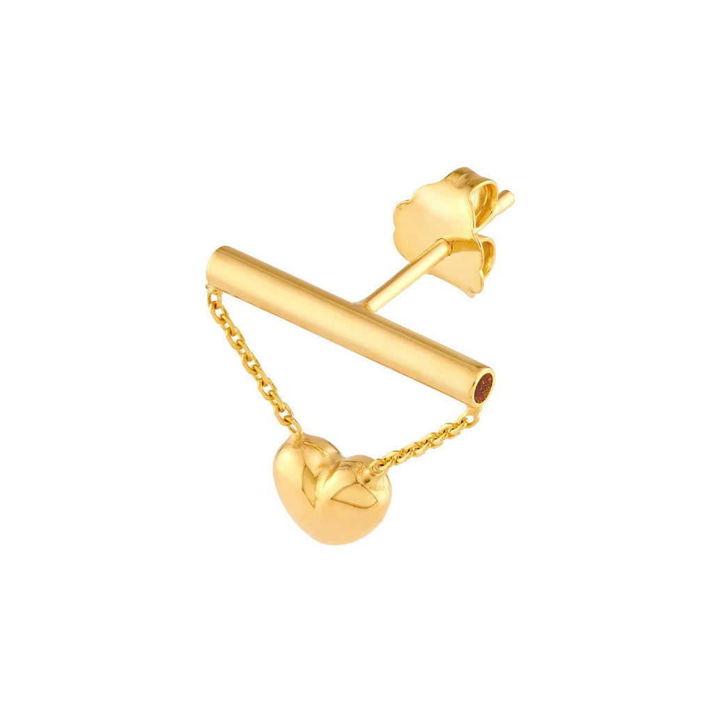 14K Gold Bar Dangling Puff Heart Earrings