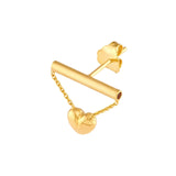14K Gold Bar Dangling Puff Heart Earrings