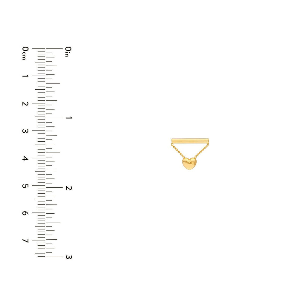 14K Gold Bar Dangling Puff Heart Earrings