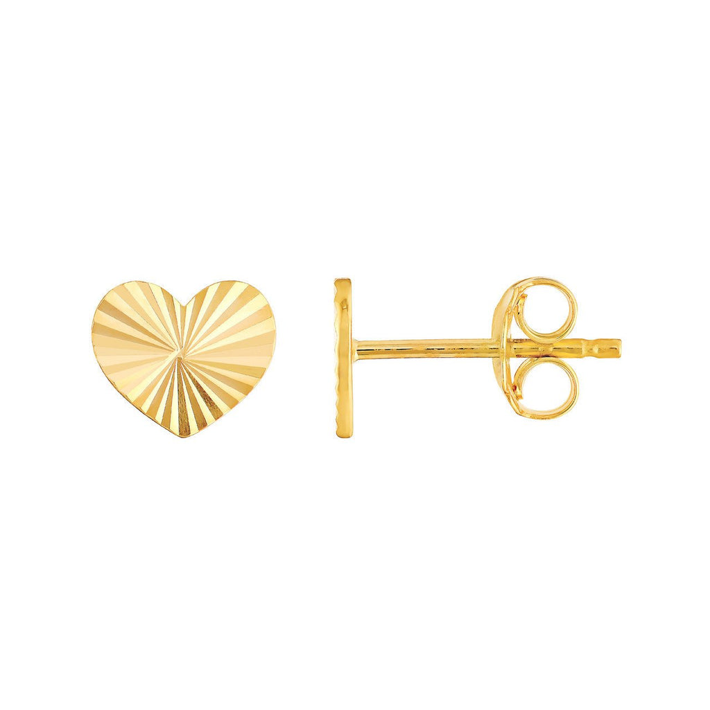 14K Gold Diamond Cut Heart Stud Earrings
