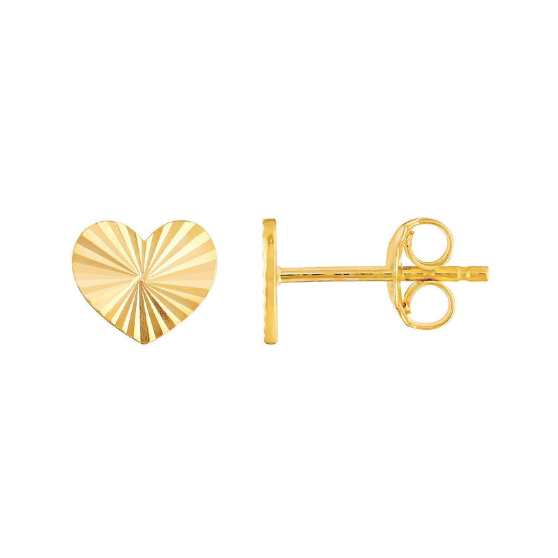 14K Gold Diamond Cut Heart Stud Earrings