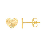 14K Gold Diamond Cut Heart Stud Earrings