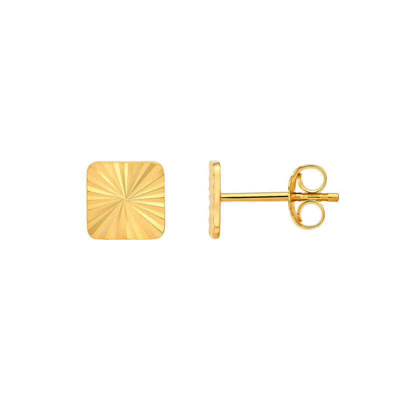 14K Gold Diamond Cut Square Stud Earrings