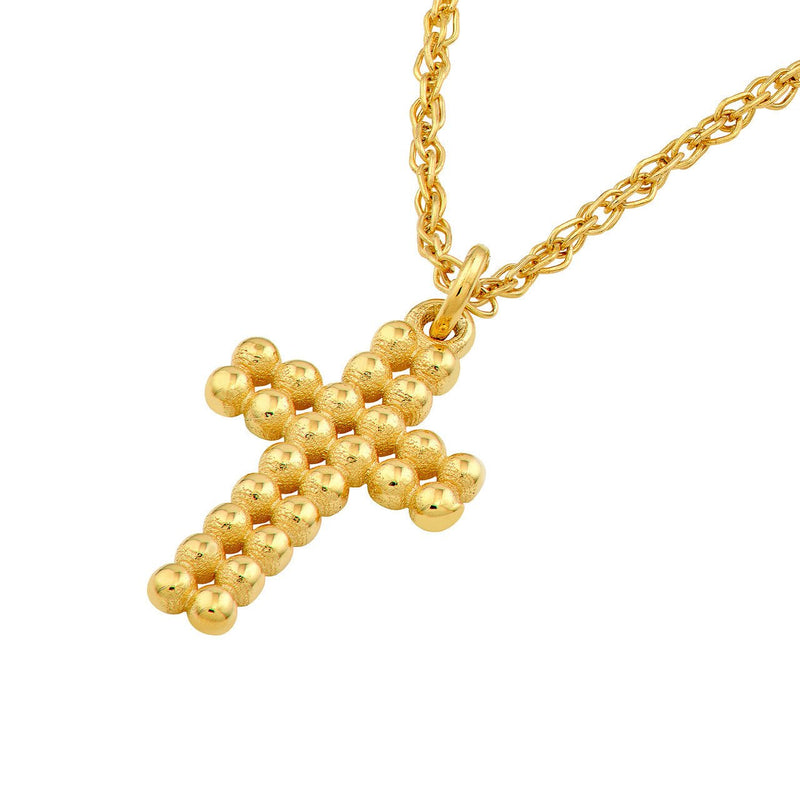 14K Gold Beady Cross Pendant Necklace