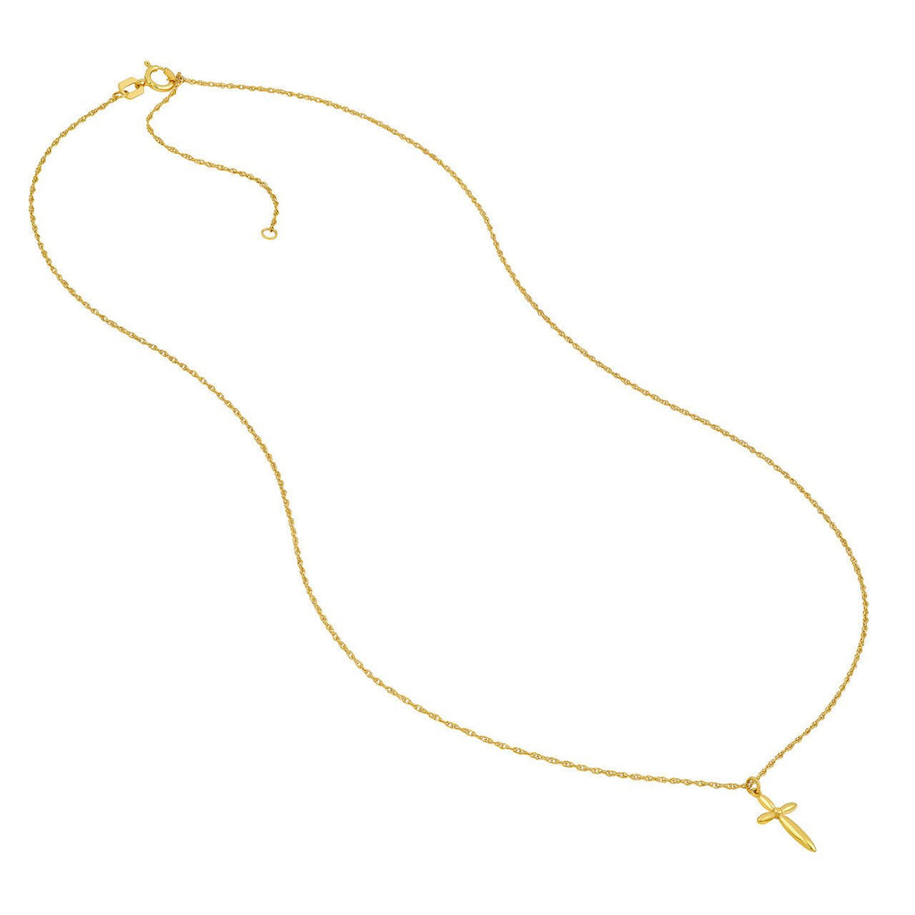 14K Gold Puffy Cross Pendant Necklace