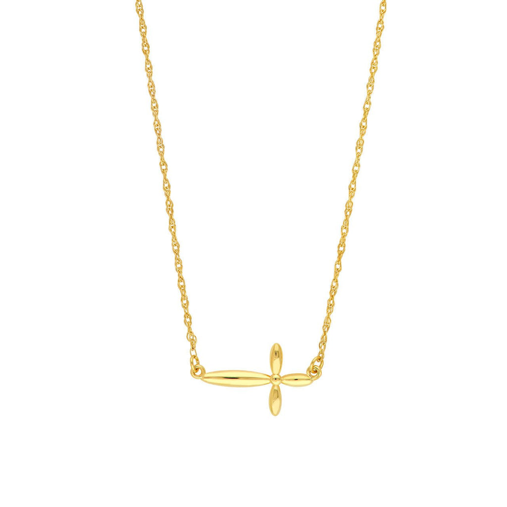 14K Gold Puffy East West Cross Pendant Necklace
