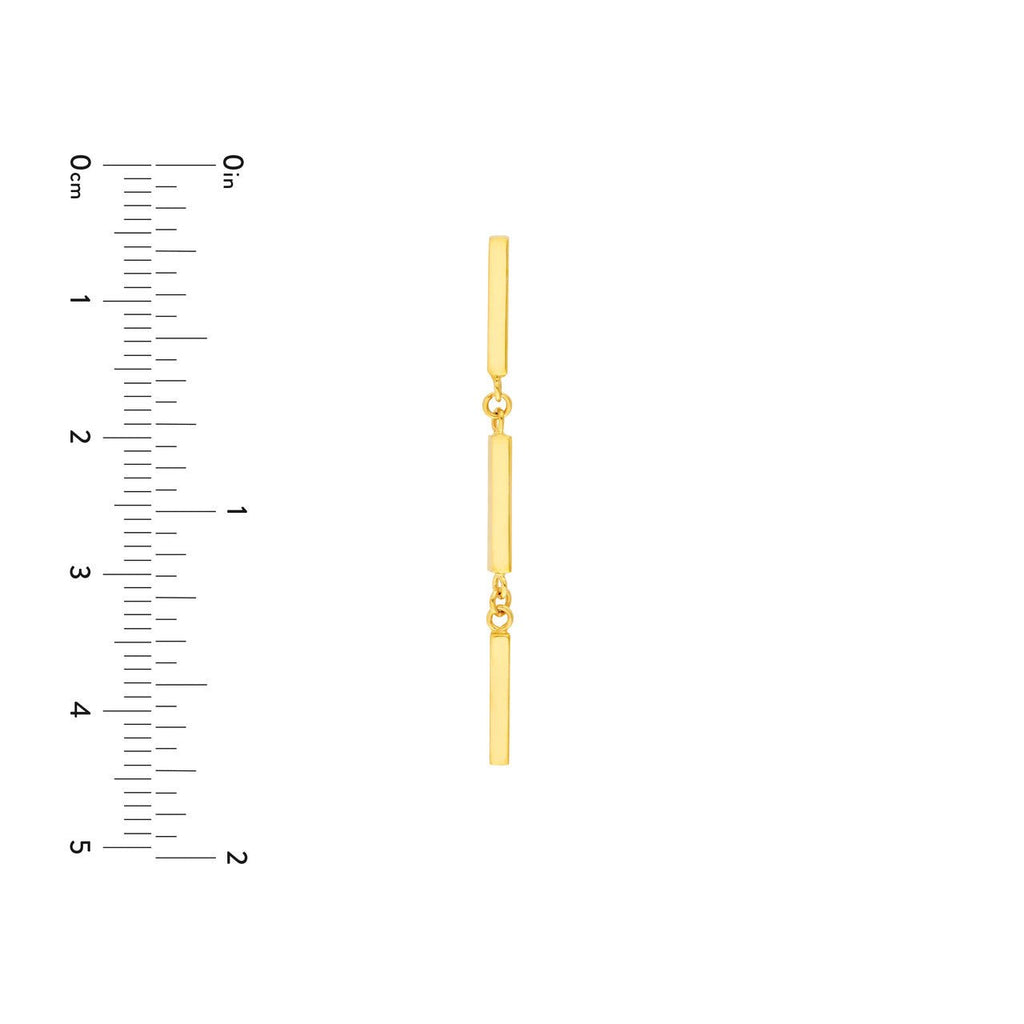 14K Gold Tri Bar Stud Earrings