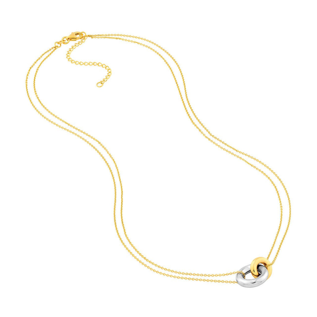 14K Two-Tone Gold Double Chain Linked Circle Necklace