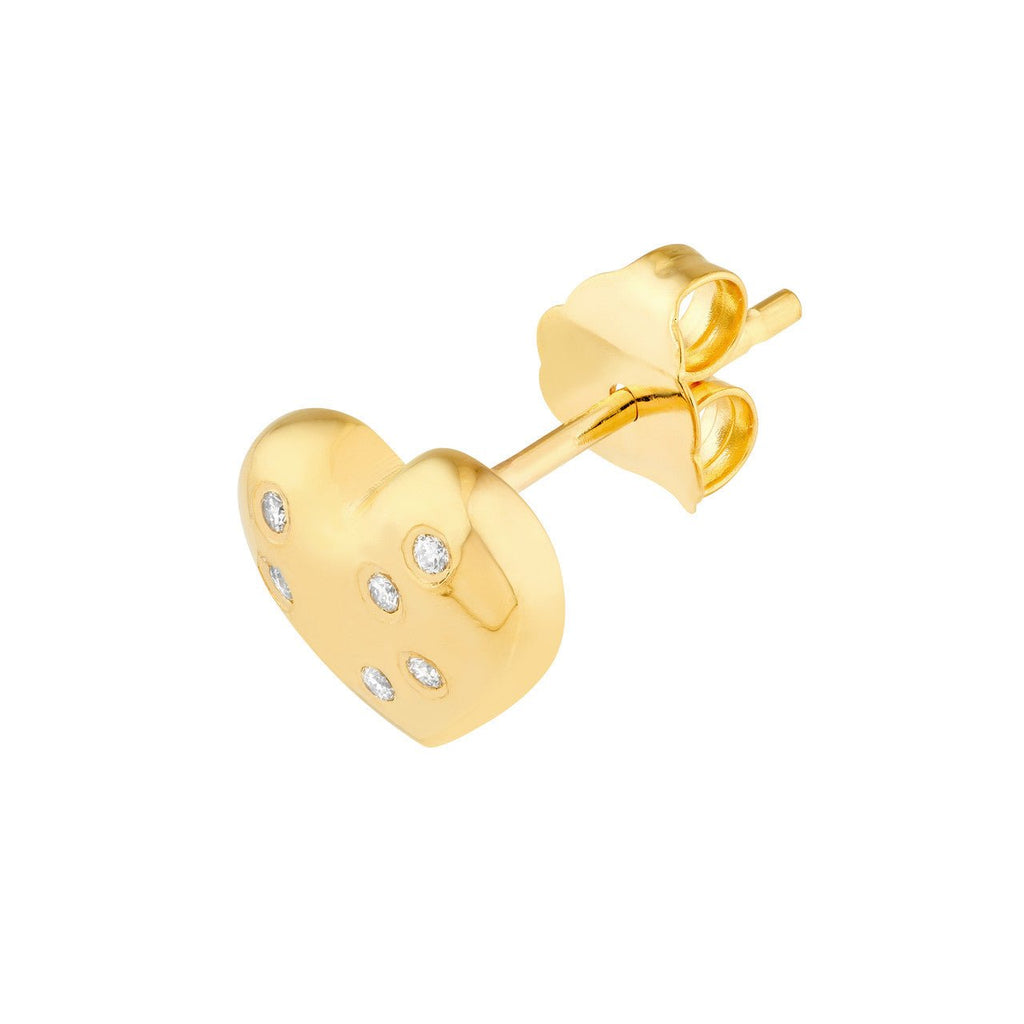 14K Gold Scattered Diamond Heart Stud Earrings