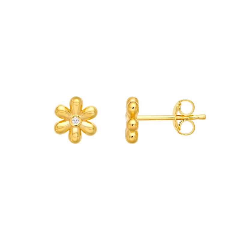 14K Gold Diamond Flower Stud Earrings