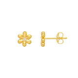 14K Gold Diamond Flower Stud Earrings