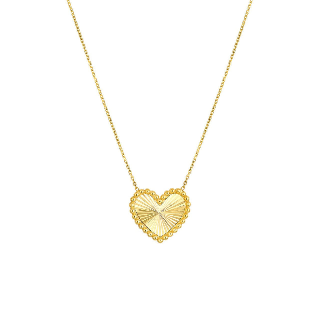 14K Gold Beaded Diamond Cut Heart Necklace