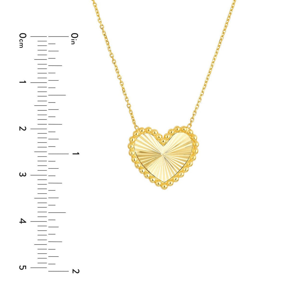14K Gold Beaded Diamond Cut Heart Necklace