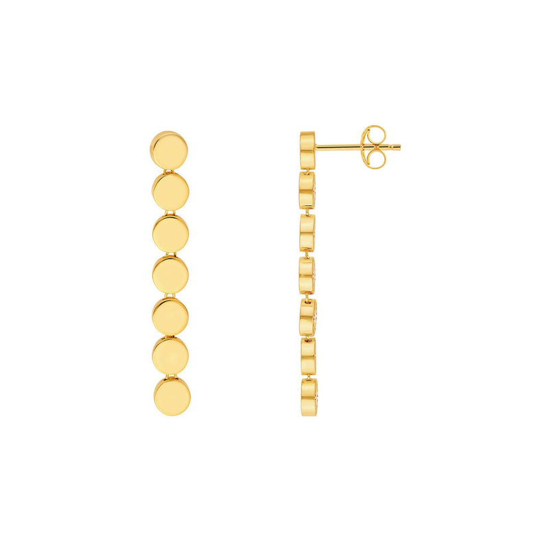 14K Gold Round Disc Dangle Earrings