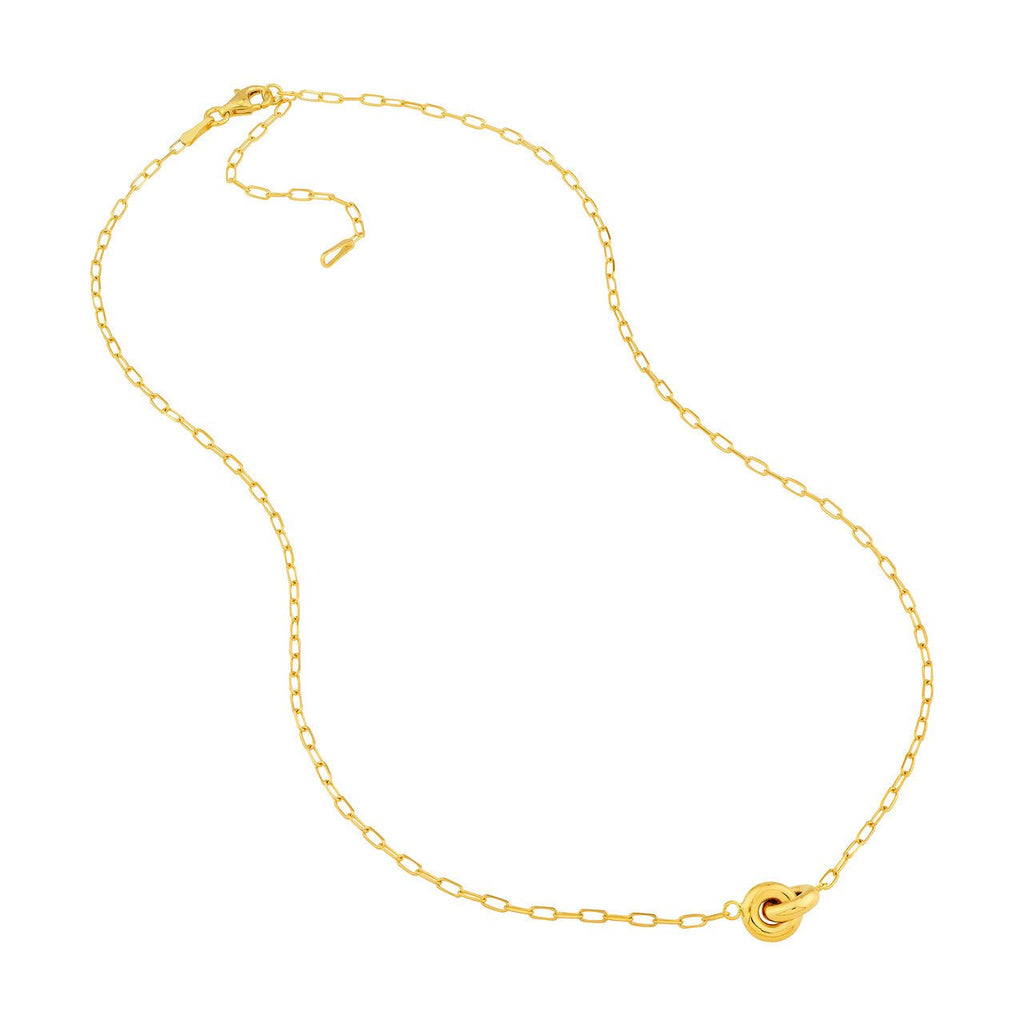 14K Gold Mini Paper Clip and Knot Pendant Necklace