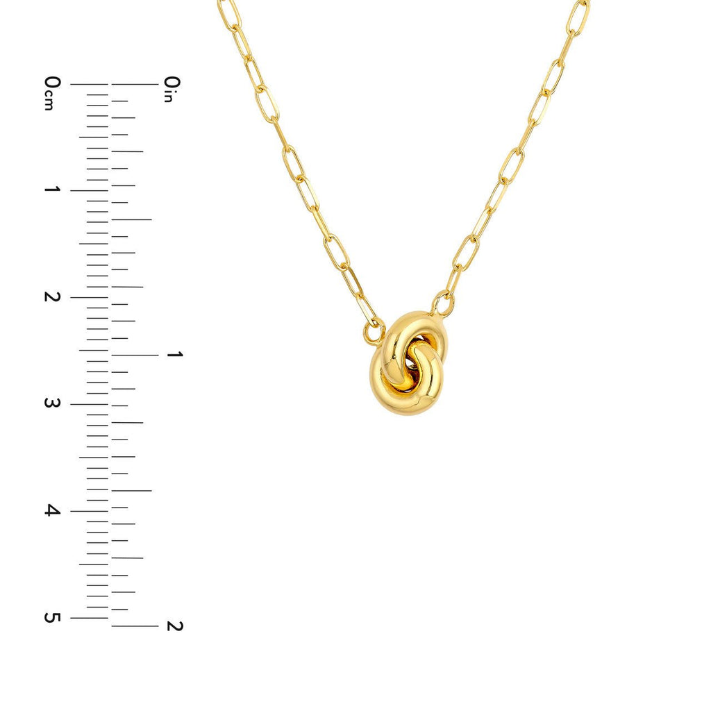 14K Gold Mini Paper Clip and Knot Pendant Necklace