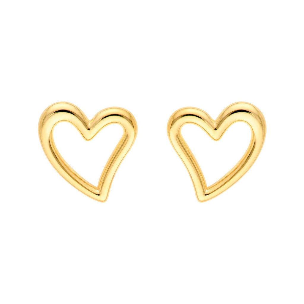 14K Gold Open Wavy Heart Stud Earrings