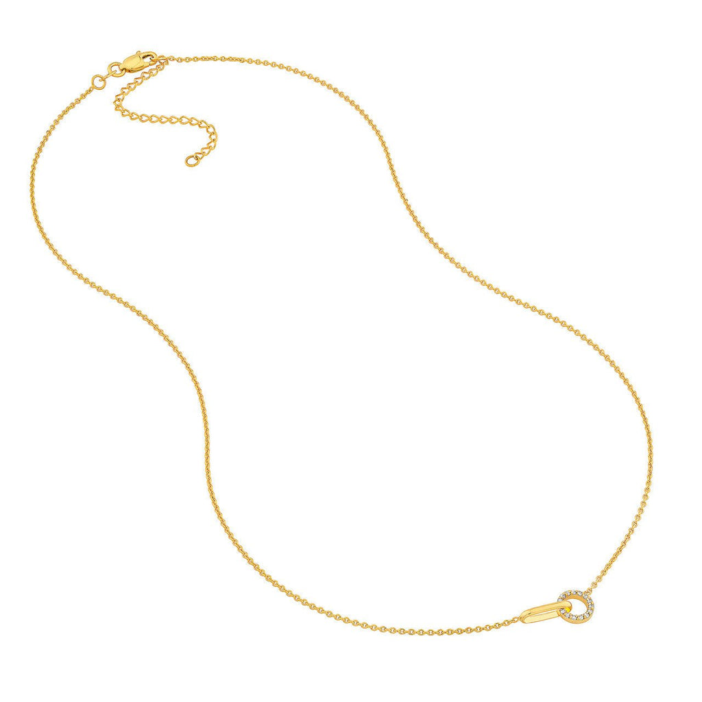 14K Gold Diamond Round Linked Oval Necklace