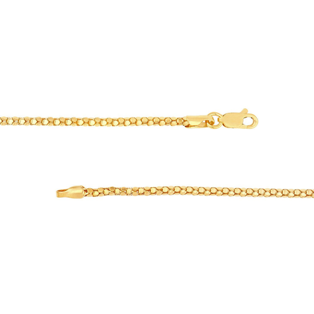 14K Gold 1.85MM Mirror Popcorn Chain Bracelet