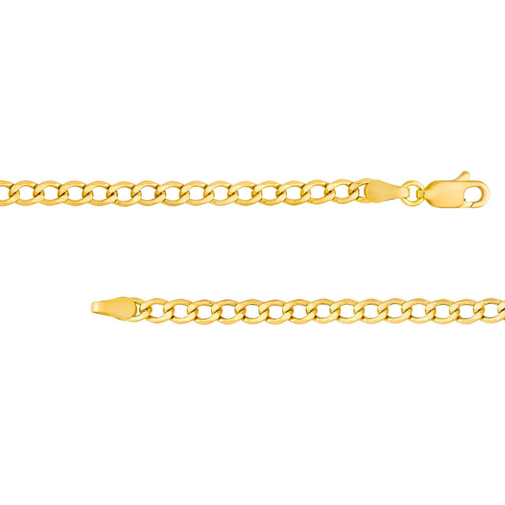 14K Gold 3.70MM Hollow Diamond Cut Curb Chain Necklace