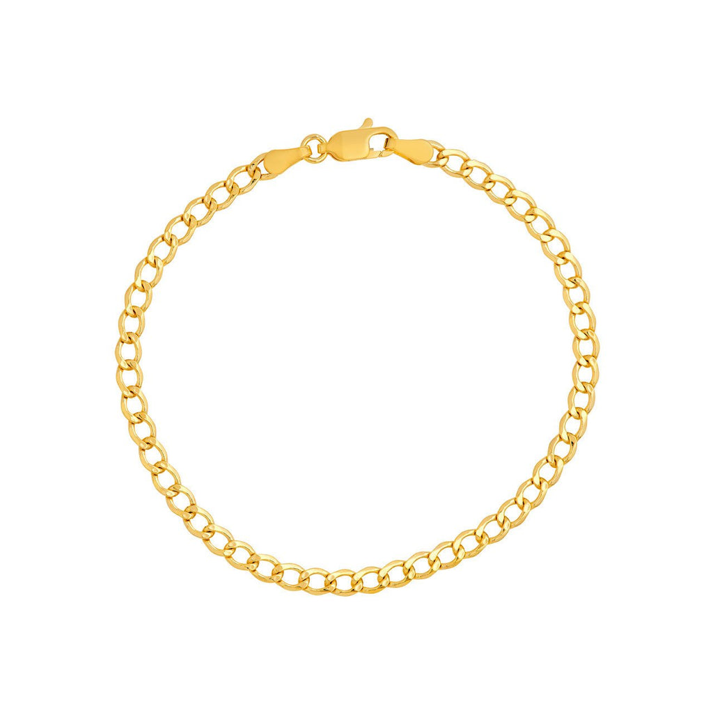 14K Gold 3.70MM Hollow Diamond Cut Curb Chain Bracelet
