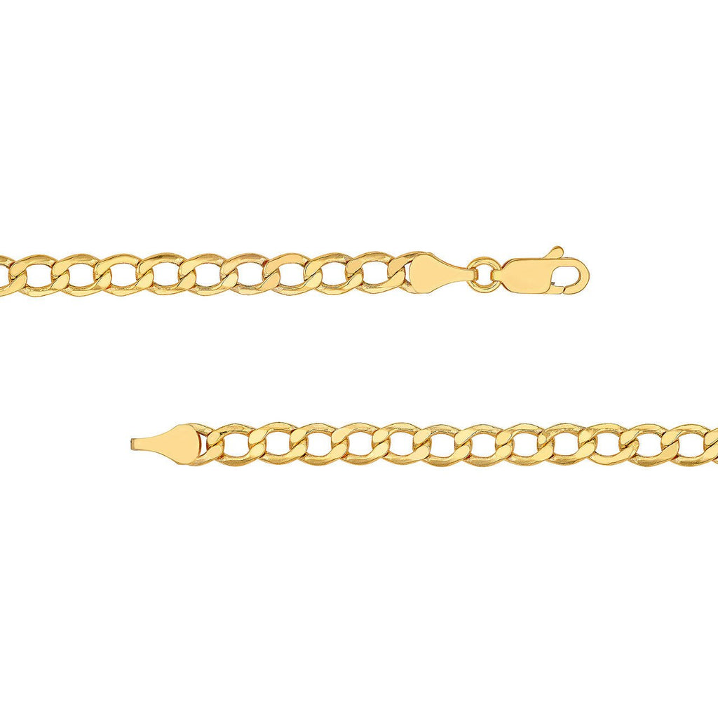 14K Gold 5.20MM Hollow Diamond Cut Curb Chain Bracelet