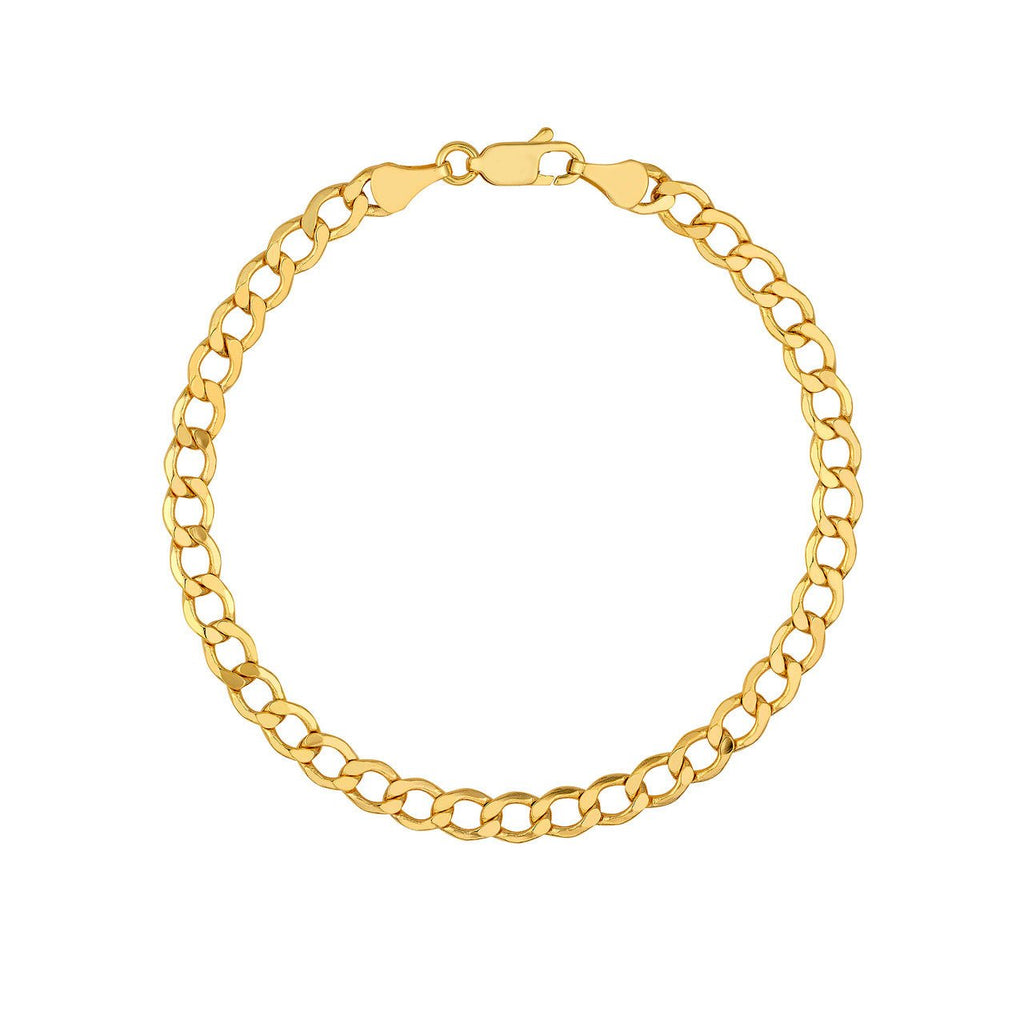 14K Gold 5.20MM Hollow Diamond Cut Curb Chain Bracelet