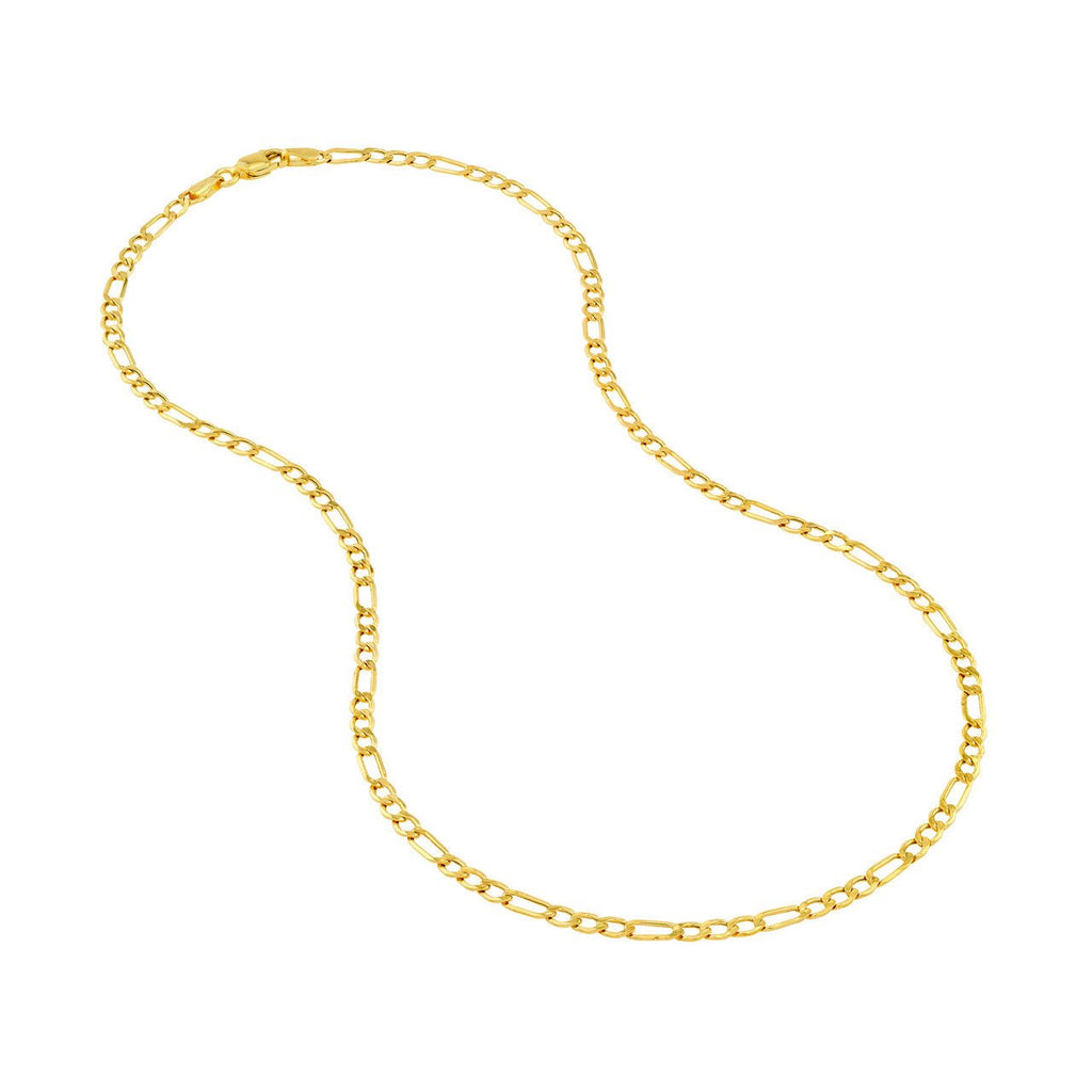 14K Gold 3.60MM Hollow Diamond Cut Figaro Chain Necklace